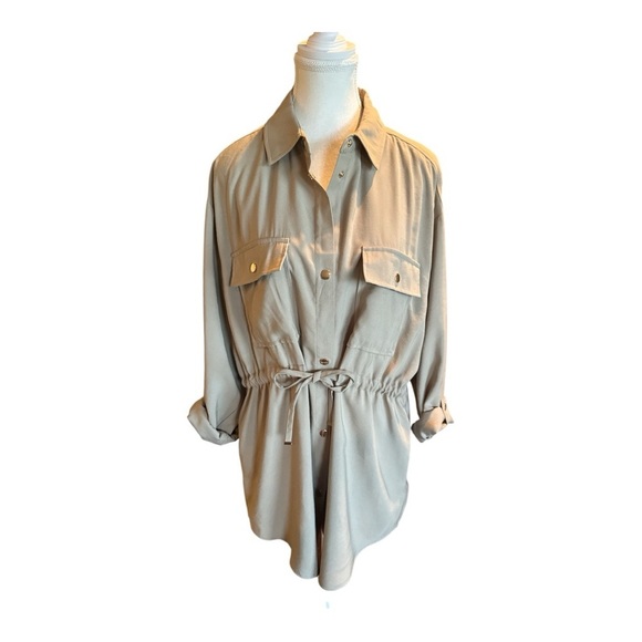 ZARA Lapel Collar Over-shirt Button Jacket/Dress Drawstring Waist M Utility - Picture 7 of 11